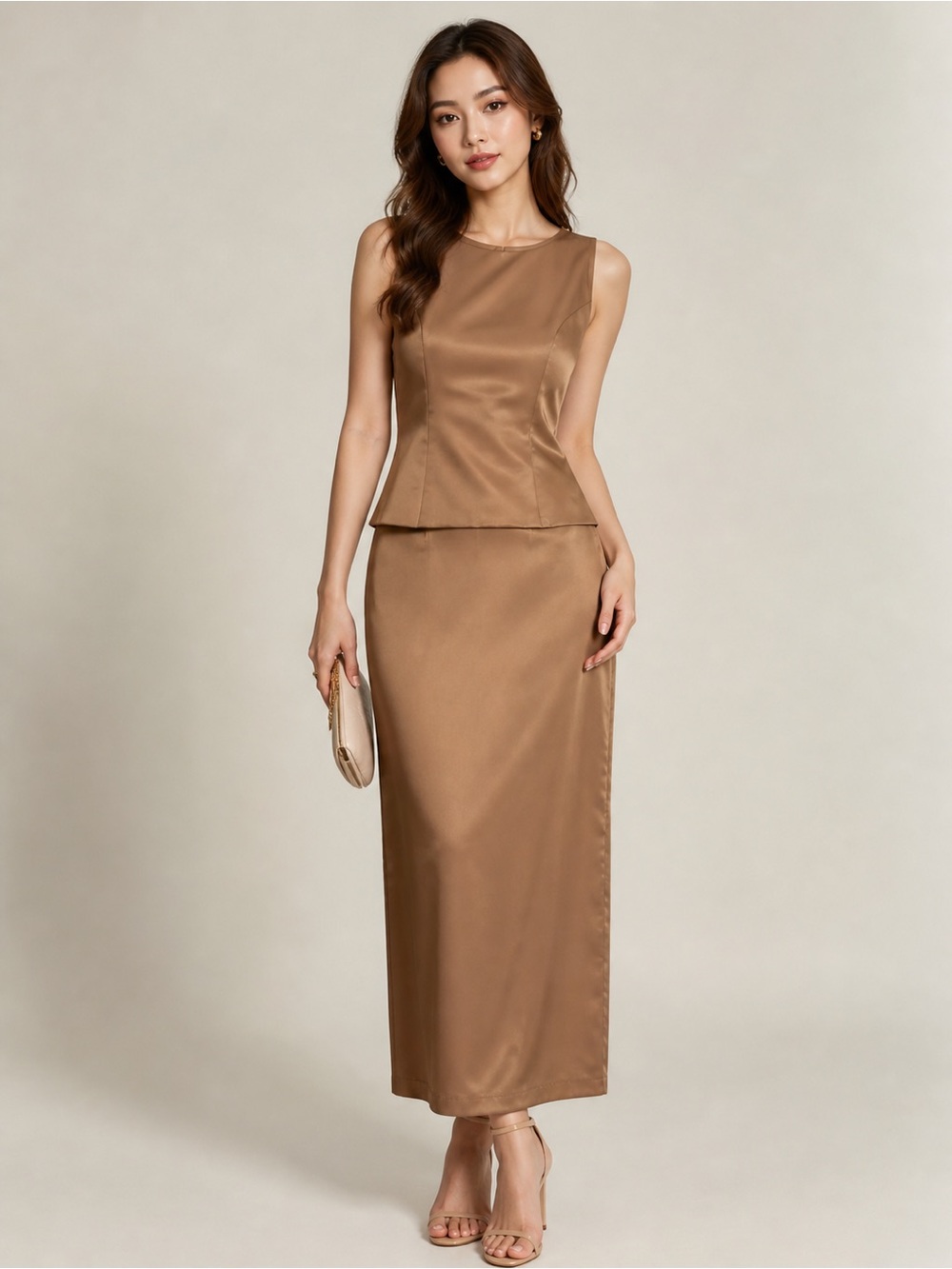 MichaelAngelo Gown Mocha Satin Slit wedding mother of the bride size 10